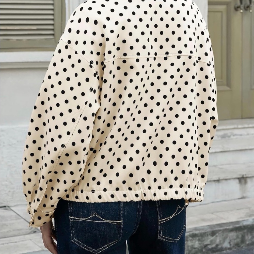 Polka Dot Funnel Neck Bomber Jacket - Cream/Black - Picture 2 of 4